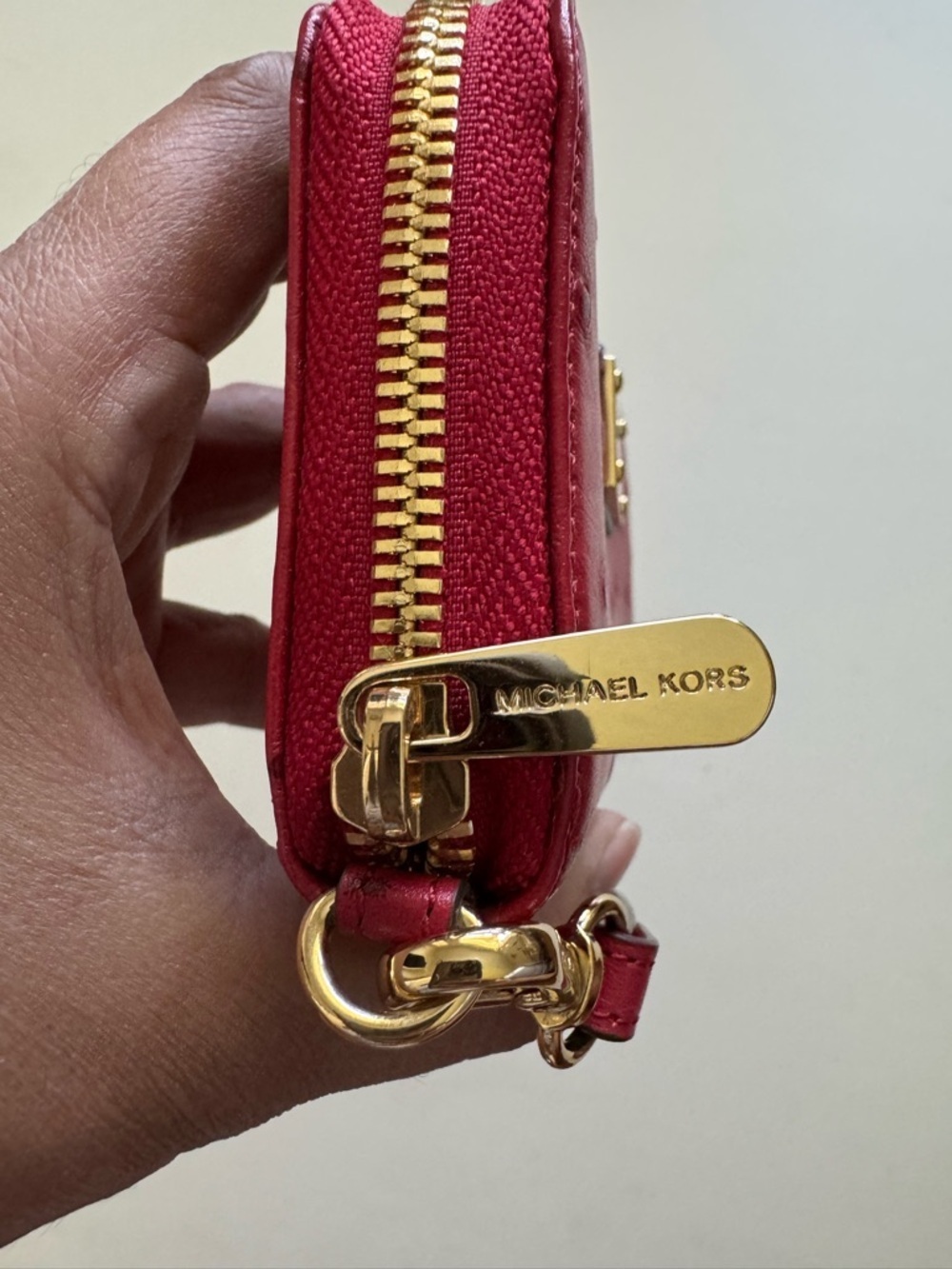 Michael Kors Red Ostrich Leather Small Wallet Wristlet Zip Around - Picture 3 of 8